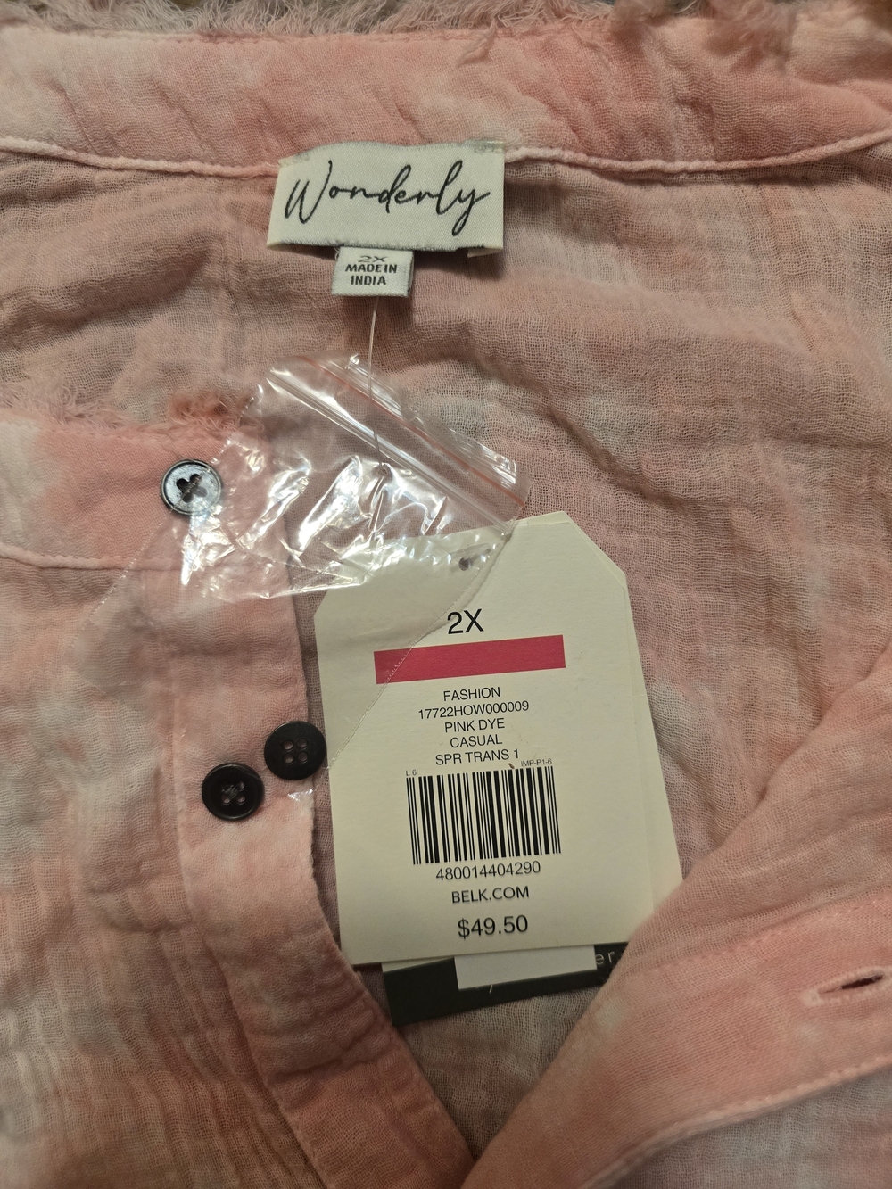 Wonderly Peach-Pink Tie-Dye Peasant Tunic #276 - Picture 3 of 3